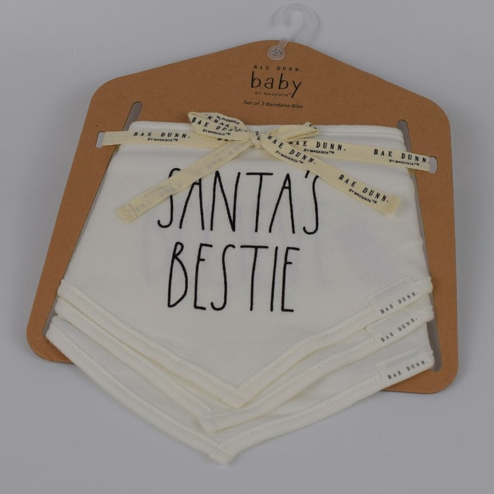 💰3/$25 NWT Rae Dunn 3-Set Bandana Bibs Santa's Bestie